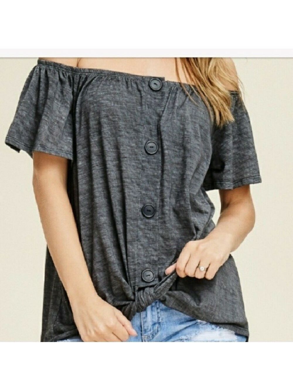 NIB off the shoulder button down ladies knit top. - Picture 2 of 6